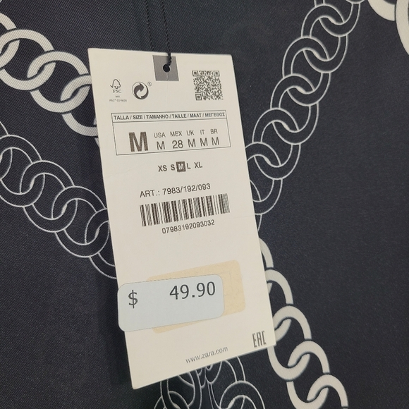 Zara chain print midi skirt black white scarf monochrome size medium NWT NEW - Picture 6 of 7